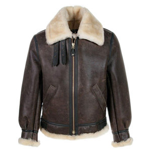 Men's Brown Genuine Leather Jacket Polyester Lined <b>Zip</b>-<b>Up</b> Turn-Down Collar Windproof Winter Outerwear Regular Fit Moto Style - Product Image 1