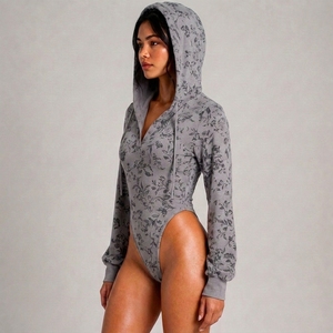 Combinaison pour femme de qualité supérieure, décontractée, à capuche, en polyester/coton, à manches longues, en tissu extensible, à motifs, douce au toucher, confortable - Product Image 3