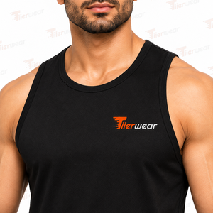 Men's <b>Black</b> Sleeveless <b>Tank</b> <b>Top</b> O-Neck Breathable Polyester Workout Gym Vest Front Logo Print Casual Sporty Style Gym <b>Tank</b> <b>Tops</b> - Product Image 6