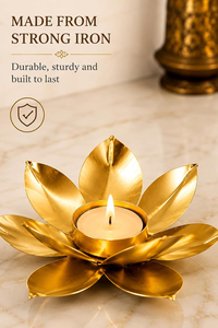 Portavelas de Metal de Dos Niveles con Diseño de Flor de Loto, Dorado, para Velas de Té, Decorativo para Mesa, para el Hogar - Product Image 3