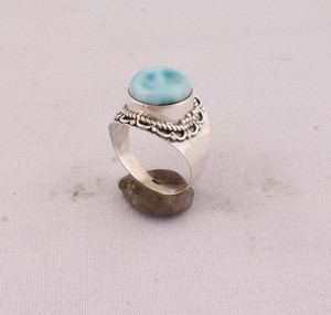 Bague en argent sterling 925 avec serti clos en larimar naturel, pierre précieuse bleue véritable pour femme, idéale pour mariage en février - Product Image 1