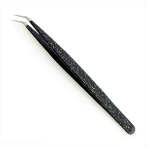 Precision Eyelash Tweezers Fine Point Tip <b>Mirror</b> Finish Handle Black <b>Glitter</b> Handle Professional Lash Application Tool For Lash - Product Image 3