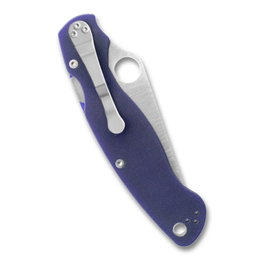 Couteaux de poche pliants en acier inoxydable avec lame à pointe tombante à bord droit et tranchant, manche texturé violet, trou pour le pouce et clip de poche - Product Image 3