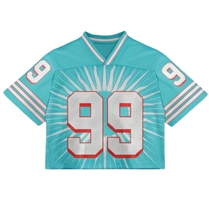 เสื้อฟุตบอลอเมริกันแบบตาข่าย หมายเลข 99 คอวี แขนสั้น สำหรับผู้ใหญ่ ระบายอากาศได้ดี ชุดกีฬา พิมพ์หมายเลขทีม - Product Image 1