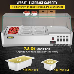 40-Inch Commercial <b>Kitchen</b> Refrigerated Condiment <b>Prep</b> Station 7.8Qt Sandwich <b>Table</b> 1 1/3 4 1/6 Pans 150W Salad Bar 304 - Product Image 3