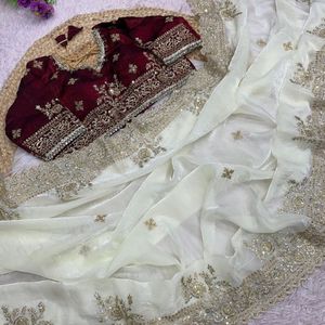 Sari de diseñador con bordado de lentejuelas multicolor de 3 mm, C-Pallu y blusa sin coser, precio al por mayor de Royal Export - Product Image 2