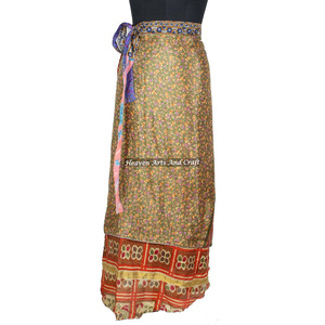 New Beach <b>Long</b> Wrap <b>Skirt</b> Floral Print Wrap Around <b>Skirt</b> Women Wear Vintage Silk Sari <b>Long</b> Length Wrap Around <b>Skirt</b> 2 Layer Sari - Product Image 1