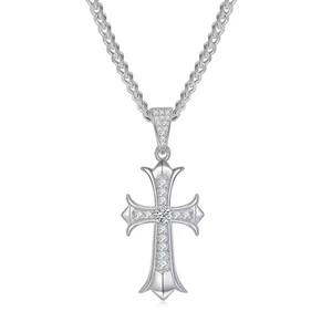 Achetez un pendentif croix en moissanite sertie de pierres, collier hip-hop en argent sterling 925 en ligne en Inde - Product Image 2