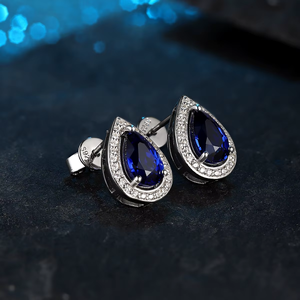 Pendientes de diamantes azules de corte pera de 1.5 quilates de la mejor calidad con diamantes blancos, pendientes de lujo para boda - Product Image 3