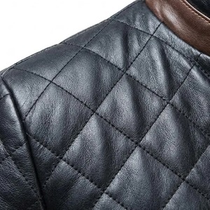 Chaqueta Acolchada de Cuero de Oveja Genuino Negro para Hombre con Cierre de Cremallera - Product Image 3