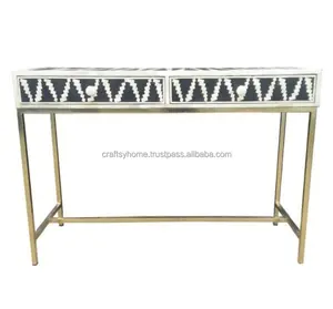 Moroccan Style Furniture Bone Inlay Console Table Hallway Three Drawer Bone inlay Console Table UK For Home Decor Console Table