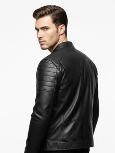 เสื้อแจ็คเก็ตหนังสไตล์คาเฟ่เรเซอร์สำหรับผู้ชาย - Product Image 4
