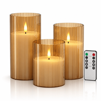 Vente en gros de bougies en verre LED de 7,5, 10 et 12,5 cm, sans flamme, avec télécommande, effet de flamme 3D, ensemble de bougies pour la décoration de la maison