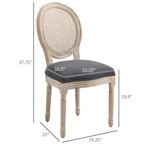 French-Style Armless <b>Accent</b> Side <b>Chairs</b> Grey Rattan Backrest Linen-Touch Upholstery <b>Set</b> Upholstered Dining <b>Chair</b> <b>Set</b> <b>of</b> <b>2</b> - Product Image 3