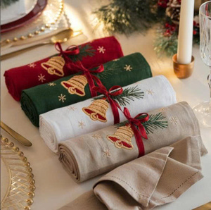 Serviettes en lin brodées de Noël avec logo personnalisé, lot de 12 pièces, 80x120cm, pour la décoration de table à la maison et au restaurant - Product Image 1