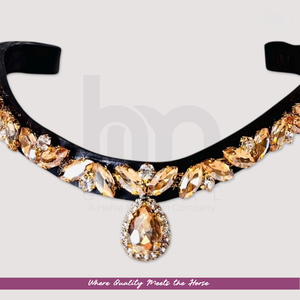 Élégante bride de cheval en cuir avec mèche frontale en cristal champagne doré en forme de goutte, à fixation rapide, pour équipement équestre scintillant - Product Image 4