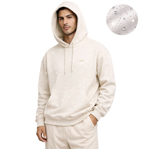 Minimal Rhinestone Hoodies Oversized Heavy Cotton Fleece <b>Pullover</b> Custom Logo High Quality Low MOQ Supplier - Product Image 1