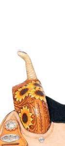 Selle occidentale florale de tournesol Course durable Équipement de cheval anglais Cuir véritable Tambour teint Produits doux de l'Inde - Product Image 4