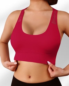 Seamless <b>Mesh</b> Panel Racerback Sports Bra High Elasticity Ribbed Underbust Running Fitness Yoga <b>Crop</b> Tank <b>Top</b> Women Activewear - Product Image 1