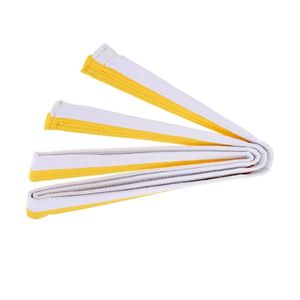 Ceinture d'arts martiaux rayée blanche et jaune en coton, ceinture de rangement professionnelle pour le karaté, le taekwondo et le jiu-jitsu - Product Image 1
