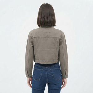 Vintage American Denim Crop Jacket Women's Tucker Jeans Short Coat Full Sleeve Button Closure Chest Pocket Denim Jackets - Product Image 5