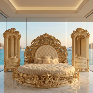 Cama Clásica de Lujo de Madera Maciza Grabada con Cabecero Acolchado con Botones, Muebles de Dormitorio Estilo Antiguo - Product Image 3