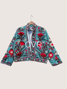 Abrigo con cuello mandarín floral bordado a mano, ropa exterior informal de algodón de manga larga, estilo primavera para mujer adulta - Product Image 1