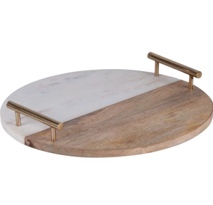 Plateau de bar moderne et créatif en métal avec poignées dorées en bois, design marbre blanc et brun, forme multifonctionnelle pour mariages et Ramadan - Product Image 5