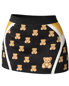 Custom Women Black <b>Yellow</b> Teddy Bear Print Two Piece Skirt Set Sleeveless Crop Top High Waist Mini Skirt Stretch Summer Wear - Product Image 5
