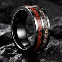 Bague en carbure de tungstène avec os de dinosaure et météorite, alliance à double rainure de 8 mm pour femmes et hommes, bijoux de collection en gros