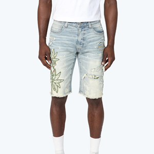High Street Fashion <b>Men</b> Denim Shorts Elastic Waist Breathable Quick Dry Summer Custom Sublimated Printing 100% Cotton Fitness - Product Image 1
