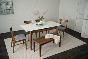 Modern Extendable Dining <b>Table</b> with High Pressure Laminated <b>Marble</b> <b>Top</b> Solid Wood Legs for Apartment & Home Dining Furniture - Product Image 3