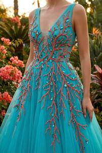 ผ้าทูลล์ปักลายปะการังหรูหราสำหรับชุดราตรี ชุดออกงาน ขายส่งจากผู้ผลิตจำนวนมาก - Product Image 3