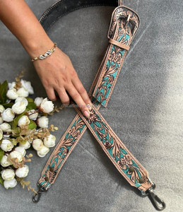 Nueva correa de bolsa de repuesto pintada a mano de cuero genuino Real con ajustadores correas de guitarra/cámara desmontables personalizadas occidentales - Product Image 5