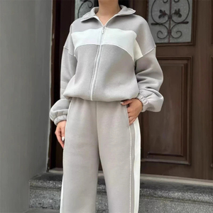 <b>Women's</b> Color Blocking Tracksuit 2-Piece Set Full Sleeve Zip-Up Sweatshirt <b>Jacket</b> & Drawstring Pants Casual Athleisure Outfit - Product Image 5