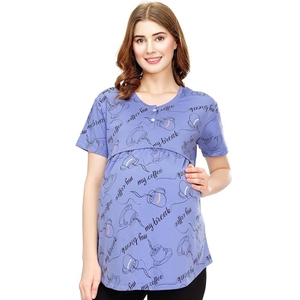T-shirt de maternité en coton pour femme, imprimé tasses et soucoupes, coupe classique, pour l'allaitement - Product Image 1