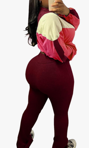 Womens Pink Color Block 2 Piece Sporty Tracksuit <b>Set</b> Full Sleeve Zipper Crop Top With High Waist Leggings Spring Summer Wear - Product Image 4