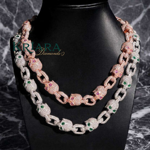 Collar de Moissanita con Diseño de Esqueleto, Chapado en Oro Rosa de 18K sobre Plata S925, Cadena de Eslabones, Joyería de Lujo Unisex para Fiestas - Product Image 1