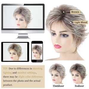 Parrucca sintetica a strati dall'aspetto naturale, taglio pixie biondo con frangia, marrone scuro per effetto ombré, parrucca corta da donna per uso quotidiano - Product Image 2