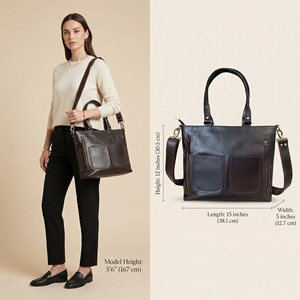 Womens Genuine Leather Vintage Lightweight Zipper Closure Two <b>Straps</b> Tote <b>Bag</b> Crossbody <b>Shoulder</b> Office Handbag - Product Image 6