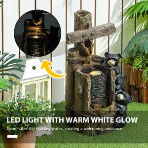 Fontana a cascata esterna da 22.8 pollici con luci a LED Orsi in resina a 3 livelli su pompa di tronchi inclusi - Product Image 4