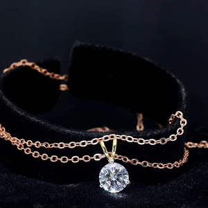 Pendentif personnalisé en or blanc, rose et jaune 14 carats avec diamant solitaire, chaîne en boîte, diamant certifié cultivé en laboratoire pour femme - Product Image 1