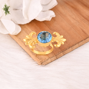 Blue Topaz Hydro <b>Adjustable</b> <b>Ring</b> Handmade Gemstone Jewelry for Women - Product Image 3