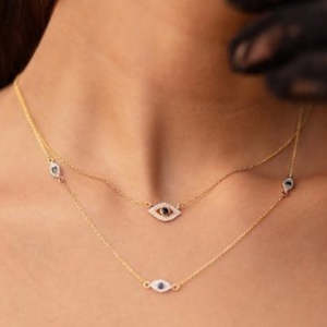 Collar de Cadena con Colgante de Ojo Turco de Zafiro Azul de 14K - Product Image 6