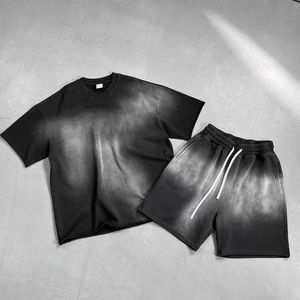 Conjunto de Pantalones Cortos para Hombre, Personalizables con Logotipo, Impresión Serigrafiada, Algodón, Hombros Caídos, Lavado Ácido, Camiseta y Pantalones Cortos de Verano - Product Image 2