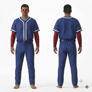 Men's <b>Baseball</b> Uniform Set Blue White Striped Short Sleeve Breathable Polyester Regular Fit All Seasons Team Apparel - Product Image 1