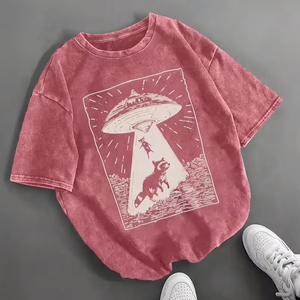 Oem Wholesale Front Knitted <b>Vintage</b> Washed <b>Graphic</b> T Shirt Unisex Retro Print Oversized Streetwear Cotton Casual Summer <b>Tee</b> - Product Image 1