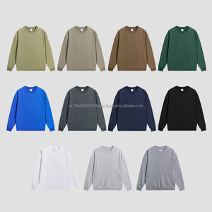 Alta calidad 370GSM hombres de gran tamaño francés Terry cuello redondo sudaderas logotipo personalizado sólido peso pesado liso algodón 100% algodón - Product Image 3