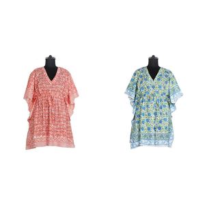 Túnica de algodón para mujer, caftán corto con estilo, 2025, bloque de mano de alta calidad, diseño Floral impreso, caftán, caftán de tamaño libre en Color de moda - Product Image 1