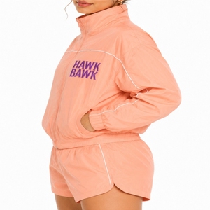 Conjunto de chaqueta cortavientos con cremallera y pantalones cortos para mujer, conjunto de dos piezas, pantalones cortos deportivos elásticos de manga larga, chaqueta estilo primavera-verano - Product Image 3